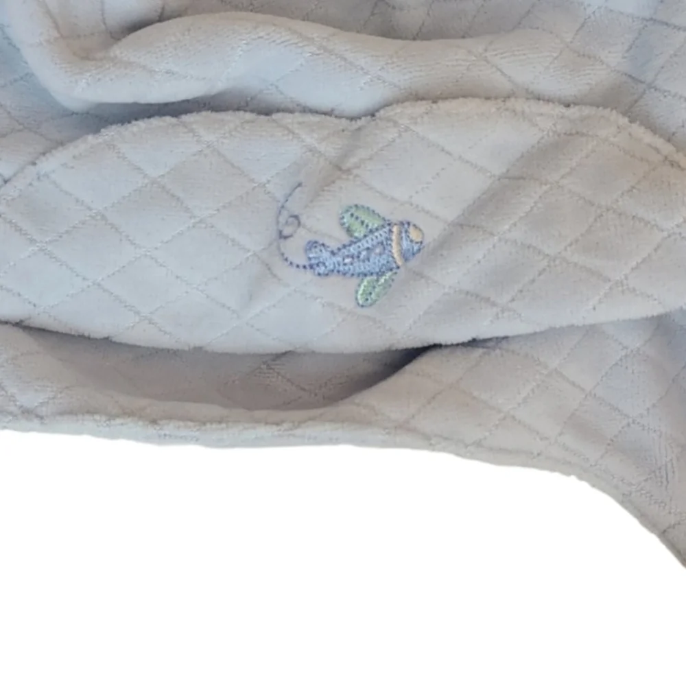 3 Months Baby 2 Piece Outfit Vintage Pastel Blue Plane Embroidered Fleece